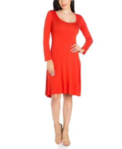 Shop 24seven Comfort Apparel Women's Classic Long Sleeve Flared Mini Dress In Rust