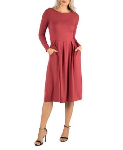 24seven Comfort Apparel Women's Midi Length Fit And Flare Dress In Red