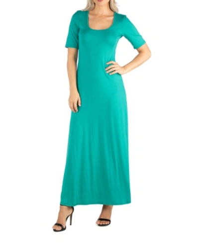 24seven Comfort Apparel Plus Size Elbow Length Sleeve Maxi Dress In Green