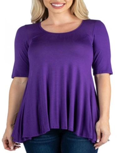 24seven Comfort Apparel Women's Elbow Sleeve Swing Tunic Top In Purple