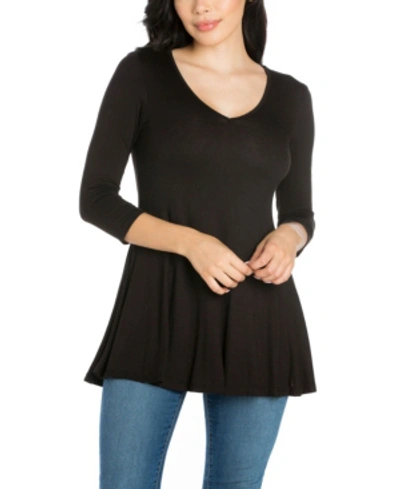 Shop 24seven Comfort Apparel Women's Three Quarter Sleeve V-neck Tunic Top In Black