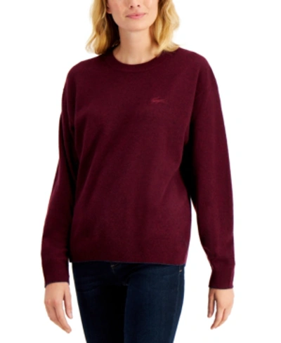Shop Lacoste Wool Crewneck Sweater In Wine Chine