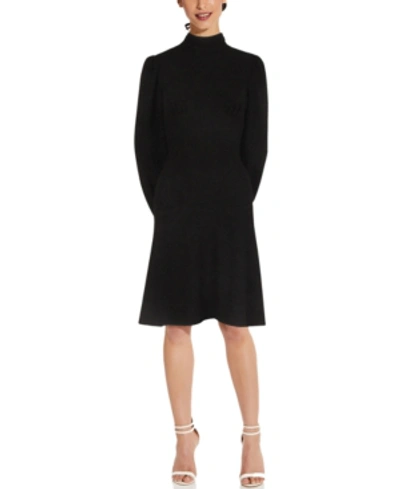 Shop Adrianna Papell Mock-neck A-line Dress In Black