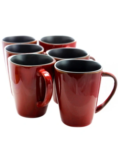 Elama Harland 14 Ounce 6 Piece Luxe And Large Stoneware Dinner Mugs In Dark Red