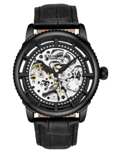 Shop Stuhrling Men's Black Alligator Embossed Genuine Leather Strap Watch 42mm