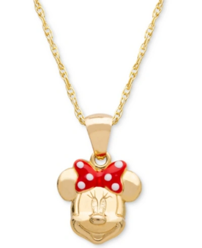 Shop Disney Children's Minnie Mouse 15" Pendant Necklace With Enamel Bow In 14k Gold In Yellow Gold