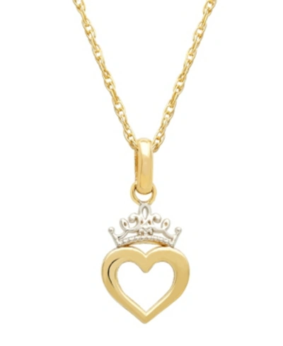 Shop Disney Children's Princess Heart & Tiara 15" Pendant Necklace In 14k Gold In Yellow Gold