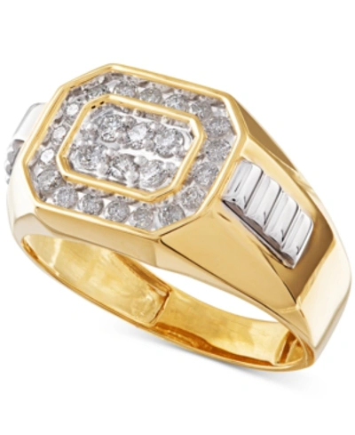 Shop Macy's Men's Diamond Rectangle Ring In 14k Gold (1/2 Ct. T.w.)
