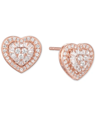 Macy's Diamond Baguette Heart Stud Earrings (1/2 Ct. T.w.) In 14k Gold , 14k White Gold Or 14k Rose Gold In Rose Gold