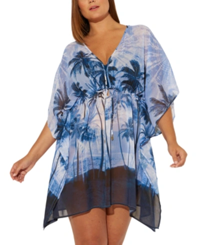 Shop Bleu By Rod Beattie Plus Size South Of Seas Paradise Printed Caftan Cover-up Women's Swimsuit In Navy Multi