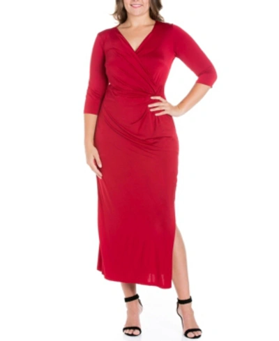 Shop 24seven Comfort Apparel Women's Plus Size Side Slit Maxi Dress In Burgundy