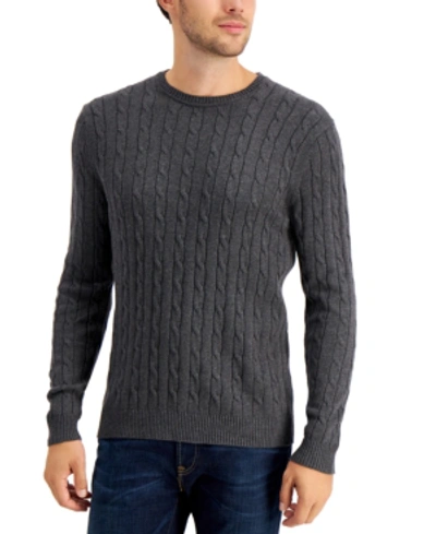 Shop Club Room Men's Cable-knit Cotton Sweater, Created For Macy's In Navy Blue