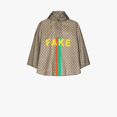 Shop Gucci Fake/not Monogram Hooded Poncho In Neutrals
