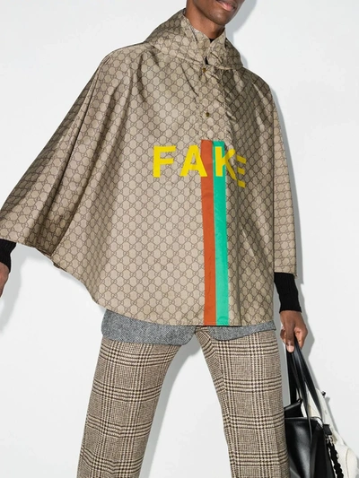 Shop Gucci Fake/not Monogram Hooded Poncho In Neutrals