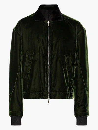 Shop Haider Ackermann Green Reversible Velvet Bomber Jacket
