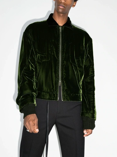 Shop Haider Ackermann Green Reversible Velvet Bomber Jacket