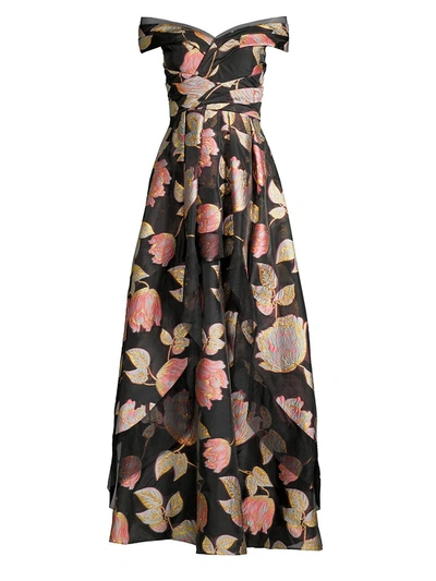 Shop Aidan Mattox Women's Off-the-shoulder Floral Ball Gown In Black Multi