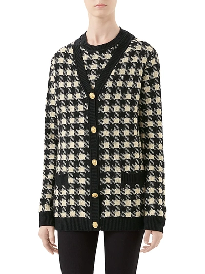 Shop Gucci Women's Oversized Houndstooth Cashmere & Silk V-neck Cardigan In Ivory Black