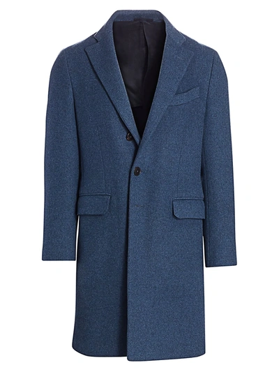 Shop Eidos Men's Regular-fit Single-breasted Wool & Cashmere Coat In Medium Blue