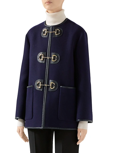 Shop Gucci Women's Military Stretch-wool Jacket In Purple Blue