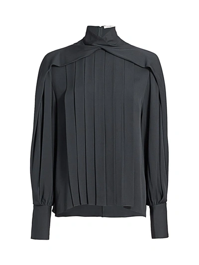 Shop The Row Women's Gilia Pleated Twist-neck Silk Blouse In Slate