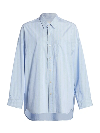 Shop R13 Women's Drop Neck Oxford Shirt In Blue White Pinstripe