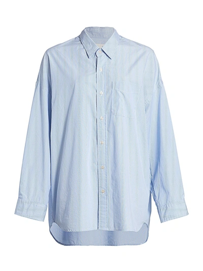 R13 Oversized Striped Washed-cotton Oxford Shirt In Blue White Pinstripe