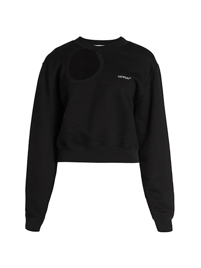Shop Off-white Women's Meteor Cropped Crewneck In Black Blue