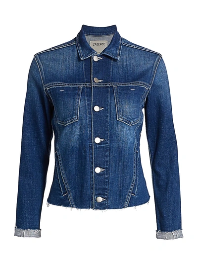 Shop L Agence Janelle Slim-fit Distressed Denim Jacket In Hawthorne