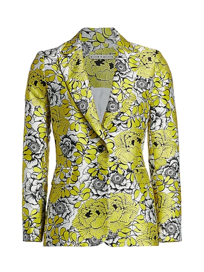 Shop Alice And Olivia Women's Macey Floral Jacquard Jacket In Daffodil Multi