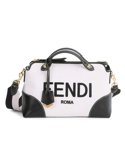 Shop Fendi Women's Medium By The Way Logo Canvas Satchel In Raw Black