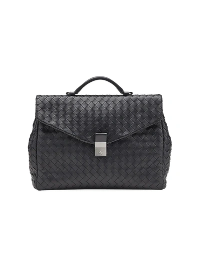 Shop Bottega Veneta Intrecciato Leather Portfolio Briefcase In Black