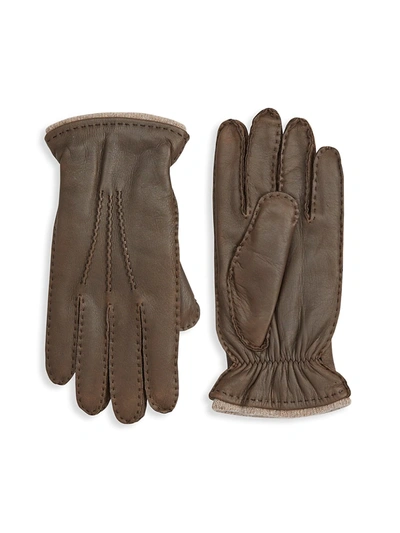 Shop Saks Fifth Avenue Men's Collection Deer Skin Leather Gloves In Fango