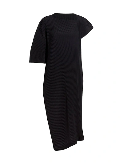 Shop Issey Miyake Women's Zig Zag Pleats Asymmetric Dress In Black