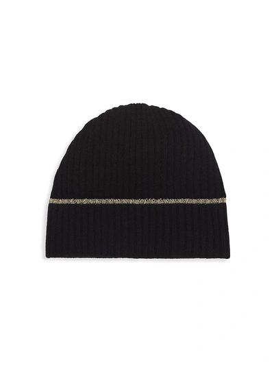 Shop Saks Fifth Avenue Women's Lurex-trimmed Ribbed Cashmere Beanie In Black Gold