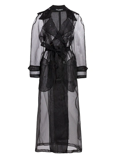 Shop Dolce & Gabbana Organza Sheer Trench Coat In Nero