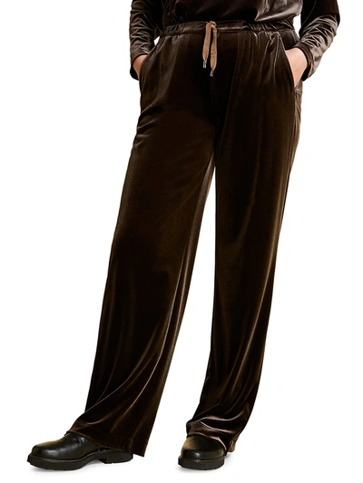 Shop Marina Rinaldi Women's Marina Sport Odometro Velvet Jersey Pants In Dark Brown