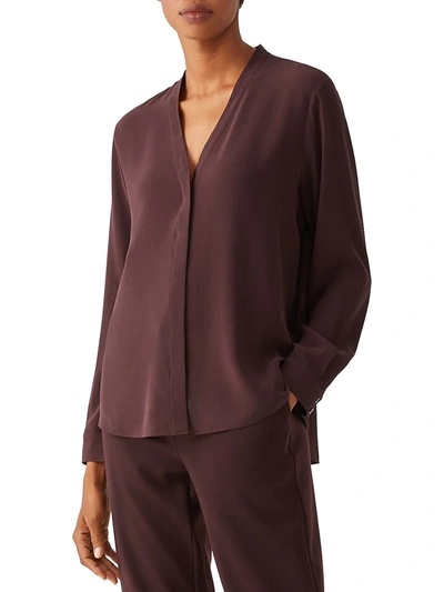 Shop Eileen Fisher High Back V-neck Silk Shirt In Casis