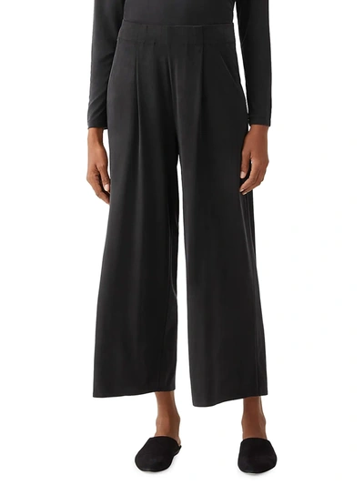 Shop Eileen Fisher Wide Ankle Pleated Pants In Black