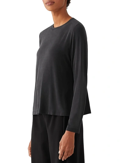 Shop Eileen Fisher Crewneck Long-sleeve Top In Black