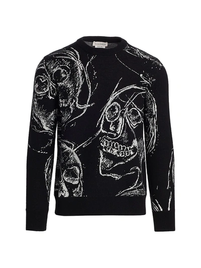 Shop Alexander Mcqueen Allover Skull Crew Sweater In Ivory Silver