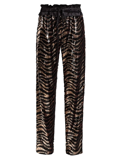 Shop Adriana Iglesias Aila Tiger-stripe Sequin Pants In Black