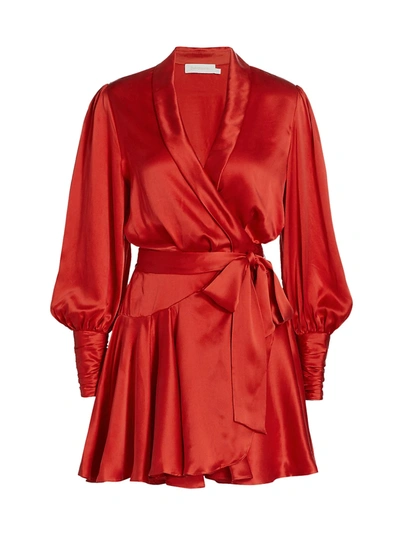 Shop Zimmermann Silk Wrap Mini Dress In Scarlet