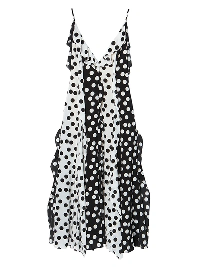 Shop Carolina Herrera Ruffle Polka Dot Slip Dress In Black White