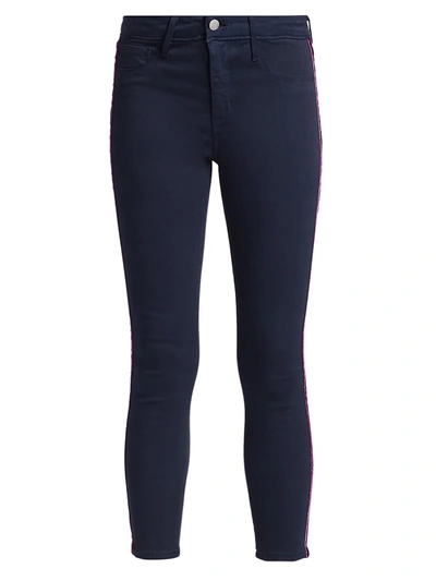Shop L Agence Margot High-rise Velvet Tape Skinny Jeans In Dark Navy