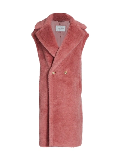 Shop Max Mara Gettata Long Alpaca Teddy Vest In Pink
