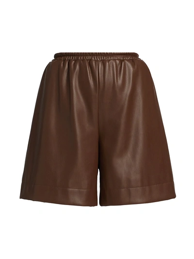 Shop Staud Clark Faux Leather Shorts In Bark