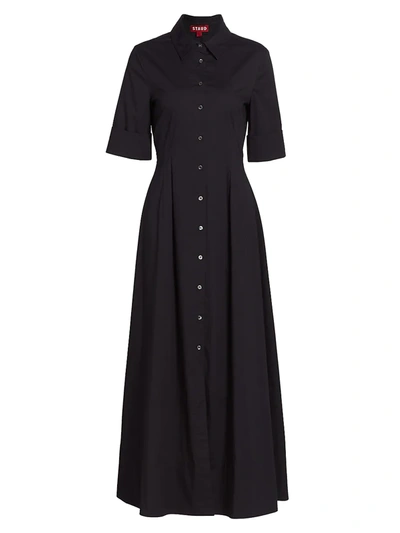 Shop Staud Joan Collared Maxi Shirtdress In Black