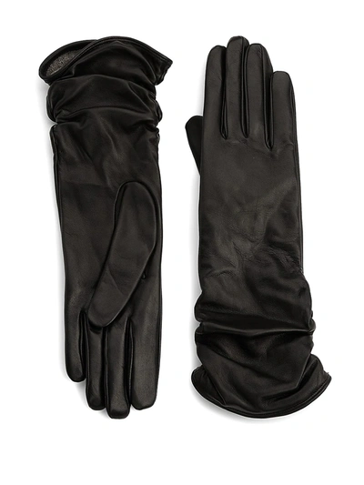 Shop Saks Fifth Avenue Ruched Leather Gloves In Black