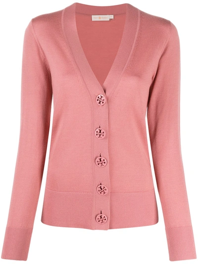 Shop Tory Burch Fine Knit Cardigan In Pink